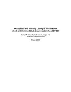 Current Status of Health and Retirement Study Occupation and Industry Codes