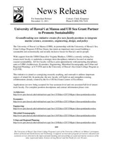 Microsoft Word - UH Manoa and UH Sea Grant Partner to Promote Sustainability