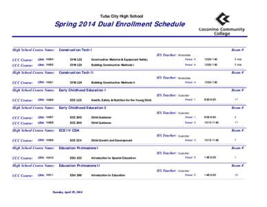 Tuba City High School  Spring 2006Enrollment Dual Enrollment Schedule