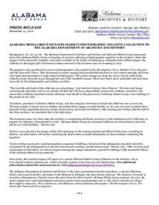 PRESS RELEASE December 14, 2016 Alabama Archives Contact: Georgia Ann Hudson,  Alabama Media Group Contact: Bart Thau