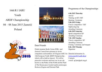 .  Programme of the Championships 16th R1 IARU Youth