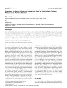 BIOTROPICA *(*): ***–*** ****  [removed]j[removed]00363.x Changes in the Status of Lophura Pheasants in Khao Yai National Park, Thailand: A Response to Warming Climate?