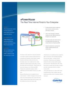 Information Technology Solutions  ePowerHouse The Real-Time Internet Portal to Your Enterprise V I S I B I L I TY