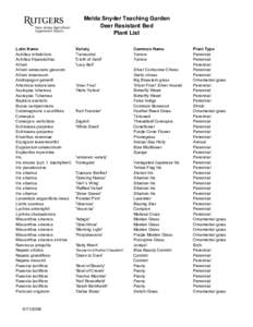 Melda Snyder Teaching Garden Deer Resistant Bed Plant List Latin Name Achillea millefolium Achillea filipendullina