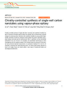 ARTICLE Received 20 Mar 2012 | Accepted 15 Oct 2012 | Published 13 Nov 2012 DOI: [removed]ncomms2205  Chirality-controlled synthesis of single-wall carbon
