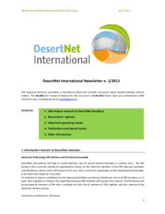 DESERTNET INTERNATIONAL NEWSLETTER[removed]April 2012 UROPEAN NETWORK FOR GLOBAL DESERTIFICATION RESEARCH www.european-desertnet.