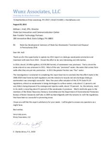 Wunz Associates, LLC Protecting the Water Environment 76 Heatherbloom Drive Lewisburg, PA 17837 |  |  August 20, 2015