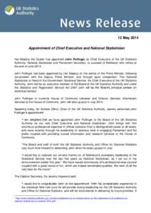 Appointment of Chief Executive and National Statistician