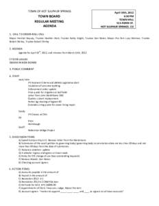 TOWN OF HOT SULPHUR SPRINGS  TOWN BOARD REGULAR MEETING AGENDA