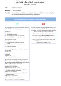 Norfolk Island Administration GST Office Factsheet Area: GST Documentation