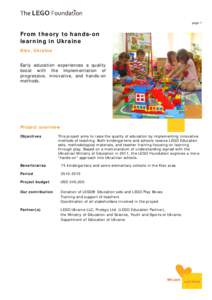 page 1  From theory to hands-on learning in Ukraine Kiev, Ukraine Early education experiences a quality