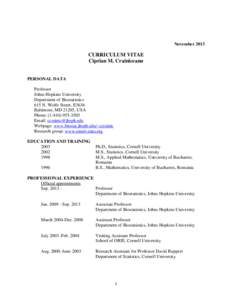November[removed]CURRICULUM VITAE Ciprian M. Crainiceanu  PERSONAL DATA