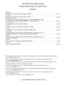 The Webb Deep-Sky Society Double Star Section Circular No 23 Contents Editorial Micrometric measures of double stars in 2014