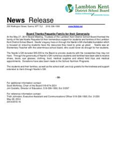 News Release 200 Wellington Street, Sarnia, N7T 7L2[removed]www.lkdsb.net