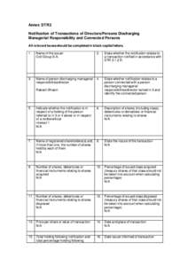 Annex DTR3 Notification of Transactions of Directors/Persons Discharging Managerial Responsibility and Connected Persons All relevant boxes should be completed in block capital letters. 1.