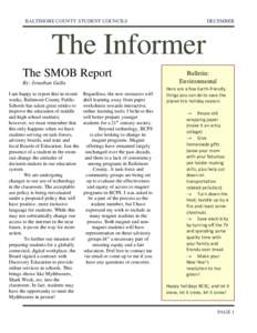 BALTIMORE COUNTY STUDENT COUNCILS  DECEMBER The Informer The SMOB Report