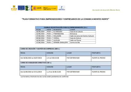 Asociación de desarrollo Montes Norte  “PLAN FORMATIVO PARA EMPRENDEDORES Y EMPRESARIOS DE LA COMARCA MONTES NORTE” CHARLAS DE MOTIVACIÓN PARA EL EMPRENDIMIENTO (2 h.) FECHA