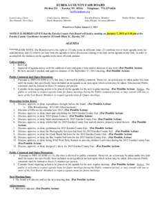 EUREKA COUNTY FAIR BOARD PO Box[removed]Eureka, NV[removed]Telephone: [removed]removed] Lynn Conley, Chair Amy Damele, Vice Chair