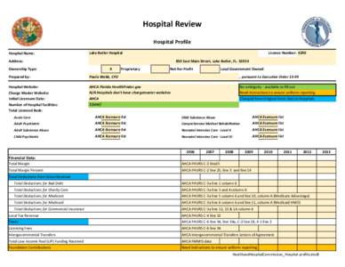 Hospital Review Hospital Profile Hospital Name: Lake Butler Hospital