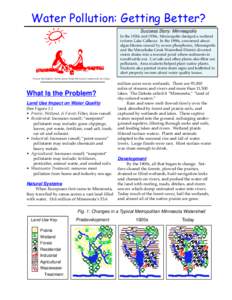 Water Pollution: Getting Better? Success Story: Minneapolis In the 1920s and 1930s, Minneapolis dredged a wetland to form Lake Calhoun. In the 1990s, concerned about algae blooms caused by excess phosphorus, Minneapolis 