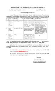 HIGH COURT OF HIMACHAL PRADESH,SHIMLA Dated, 24th April, 2014. No.HHC/Admn[removed]11153 ADVERTISEMENT NOTICE