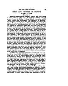 LEROY LONG-TEACHER OF MEDICINE By B a d A. Hayes Caa~lraar9. Meanwhile events moved inexorably toward their final decree as to the destiny of LeRoy Long. As far back as 1899 he had read a paper before the Indian Temtorg 