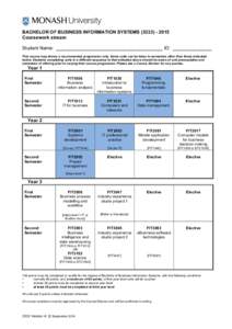 BACHELOR OF BUSINESS INFORMATION SYSTEMS[removed]Coursework stream Student Name: _________________________________________ ID: _______________ This course map shows a recommended progression only. Some units can be