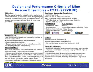 Design and Performance Criteria of Mine Rescue Ensembles –FY12 (927ZKRE)