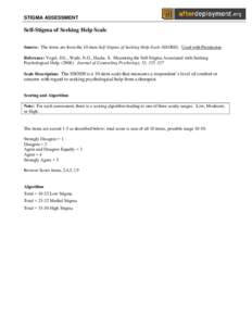 STIGMA ASSESSMENT  Self-Stigma of Seeking Help Scale Source: The items are from the 10-item Self-Stigma of Seeking Help Scale (SSOSH). Used with Permission Reference: Vogel, D.L., Wade, N.G., Haake, S. Measuring the Self