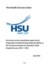 Comments on the consultation paper by IHPA on the Pricing Framework for Australian Public Hospital Services