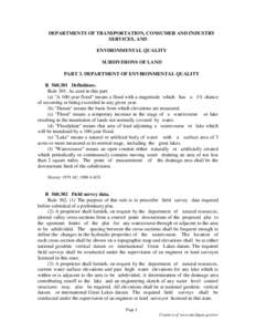 DEPARTMENTS OF TRANSPORTATION, CONSUMER AND INDUSTRY SERVICES, AND ENVIRONMENTAL QUALITY SUBDIVISIONS OF LAND PART 3. DEPARTMENT OF ENVIRONMENTAL QUALITY R[removed]Definitions.