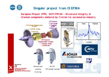 Singular project from CIEFMA European Project (FP6) DUTIFRISK – Structural integrity of titanium components soldered by friction for aeronautics industry 1 turbine stage