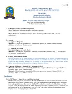 Page |1 Souris Town Council and Souris sewer and water Utility Corporation MINUTES Regular Monthly Meeting