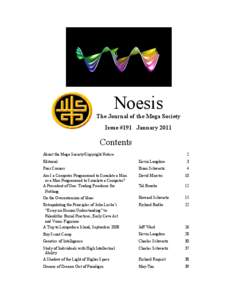 Noesis  The Journal of the Mega Society  Issue #191  January 2011  Contents  2 