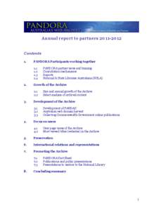 Annual report to partners[removed]Contents 1.  PANDORA Participants working together