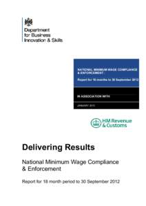 National Minimum Wage : Report for 18 months to 30 September 2012