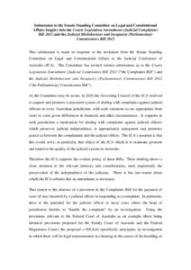 Submission to the Senate Standing Committee on Legal and Constitutional Affairs Inquiry into the Courts Legislation Amendment (Judicial Complaints)