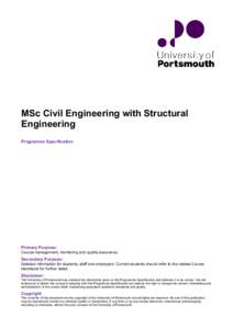 MSc Civil Engineering with Structural Engineering Programme Specification Primary Purpose: Course management, monitoring and quality assurance.
