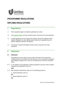 PROGRAMME REGULATIONS DIPLOMA REGULATIONS 1. Regulations