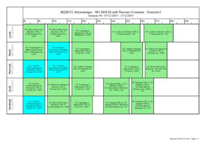 RQSI311 Informatique - M1 SIGLIS null Parcours Commun - Semestre1 Semaine8h 9h