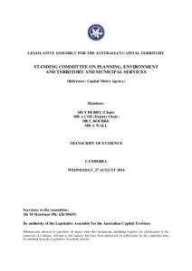 Standing Committee on Planning, Environment and Territory and Municipal Services - 27 August 2014