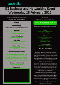 Maximising Transport System Performance  ITS Business and Networking Event Wednesday 18 February 2015 Enquiries: [removed]