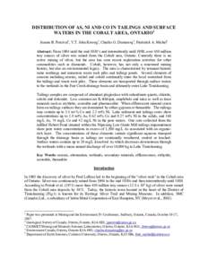 Distribution of As, Ni and Co in Tailings and Surface Waters in the Cobalt Area, Ontario