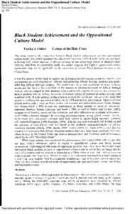 Black Student Achievement and the Oppositional Culture Model Ericka J Fisher The Journal of Negro Education; Summer 2005; 74, 3; Research Library Core pg[removed]Reproduced with permission of the copyright owner. Further r