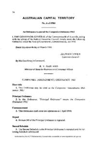 N o . 6 of[removed]An Ordinance to amend the Companies Ordinance 1962 I, T H E G O V E R N O R - G E N E R A L of the Commonwealth of Australia, acting with the advice of the Federal Executive Council, hereby make the foll