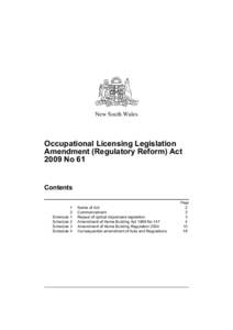 New South Wales  Occupational Licensing Legislation Amendment (Regulatory Reform) Act 2009 No 61