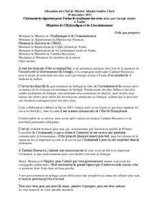 Allocution du Chef de Mission Adjoint Sandra Clark 18 décembre 2013 Cérémonie de signature pour l’usine de traitement des eaux usées par énergie solaire à Touba Ministère de l’Hydraulique et de l’Assainissem
