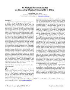 An Analytic Review of Studies on Measuring Effects of External Qi in China * Kevin W Chen, Ph.D., M.P.H.