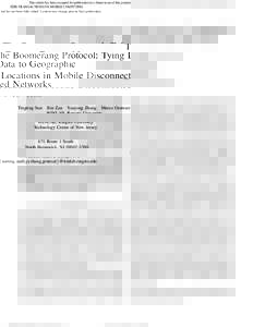This article has been accepted for publication in a future issue of this journal, but has not been fully edited. Content may change prior to final publication. IEEE TRANSACTIONS ON MOBILE COMPUTING The Boomerang Protocol