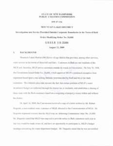 STATE OF NEW HAMPSHlRE PUBLIC UTILITIES COMMlSSION MOUNTAIN LAKES DISTRICT  Investigation into Sewice Provided Outside Corporate Boundaries in the Town of Bath